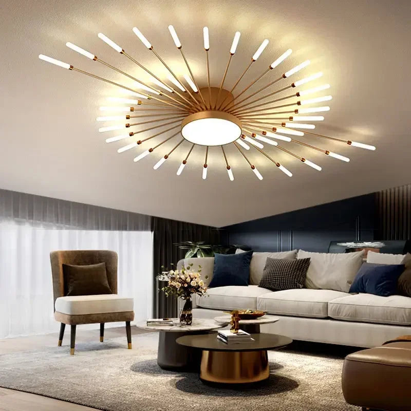 lustre moderne doré plusieurs lumières contemporain métal opaque salon chambre