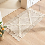 tapis boho chic motifs géométriques beige noir sol antidérapant salon chambre coucher