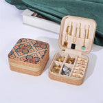 boîtes bijoux vintage zippées boho chic velours imprimé floral beige multifonctionnel porte bijoux travel