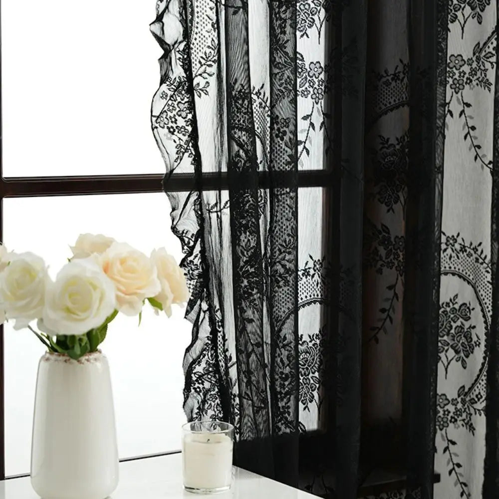 rideau voilage dentelle florale romantique blanc rose noir shabby chic européen français