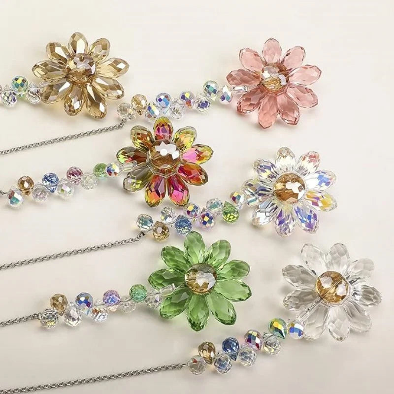 décorateur moderne élégant fleur cristal multicolore transparent irisé crochets métalliques six fleurs