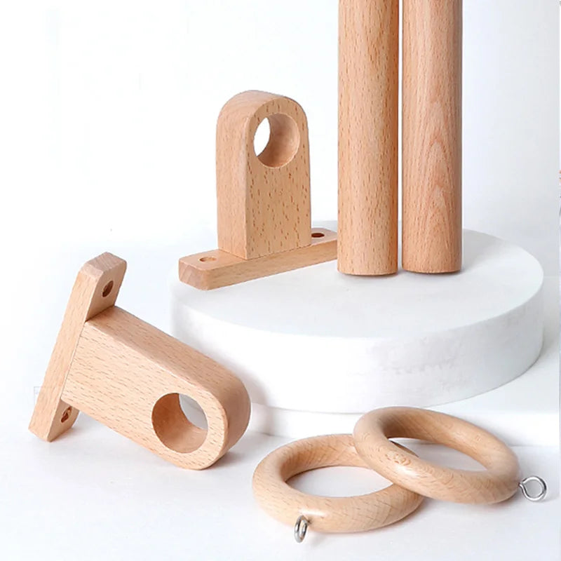 Support de tringle à rideau en bois de hêtre noyer