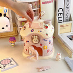 jouet maison banque rose bleu lapins ballons fruits cartoon enfant porte fenetre poignée cute