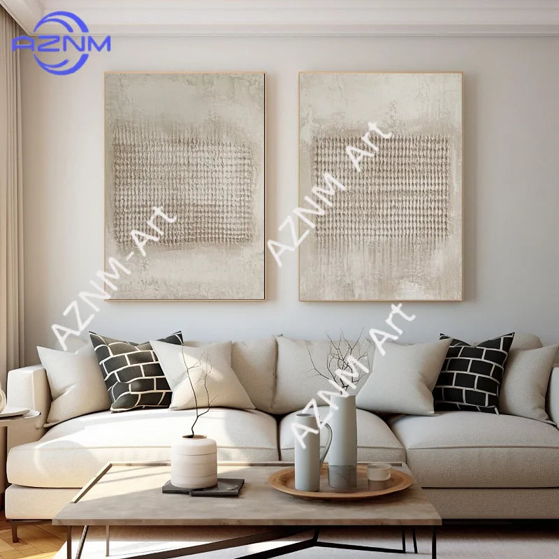 Tableau abstrait contemporain beige texture gris lignes horizontales 50x70cm 40x60cm 30x40cm 20x30cm 55x80cm
