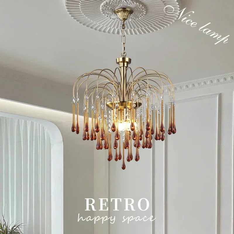 lustre retro or marron cristal nickel brossé élégant semi encastré led suspension chambre salon