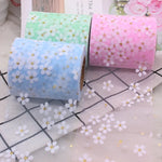 ruban decoratif fleurs blanches violet bleu clair rose vert clair adhésif polyester elasthanne 6cm
