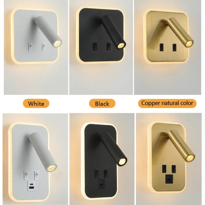 lampe murale led lecture moderne blanc noir cuivre usb projecteur backlight chambre entree