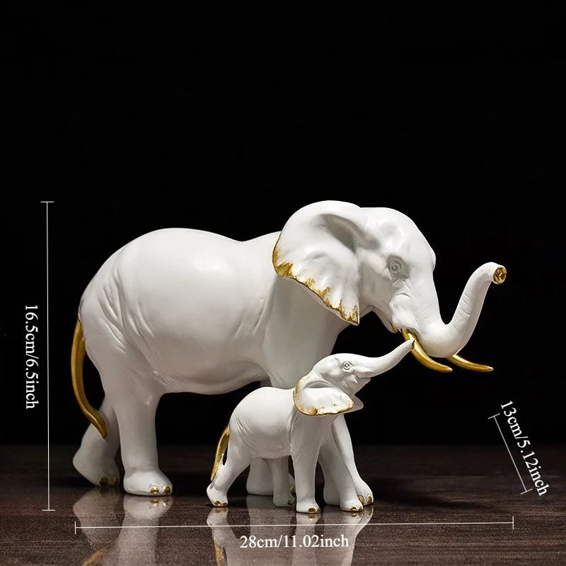 statues éléphants résine blanc noir or détails dorés classique élégant animal compagnie feng shui