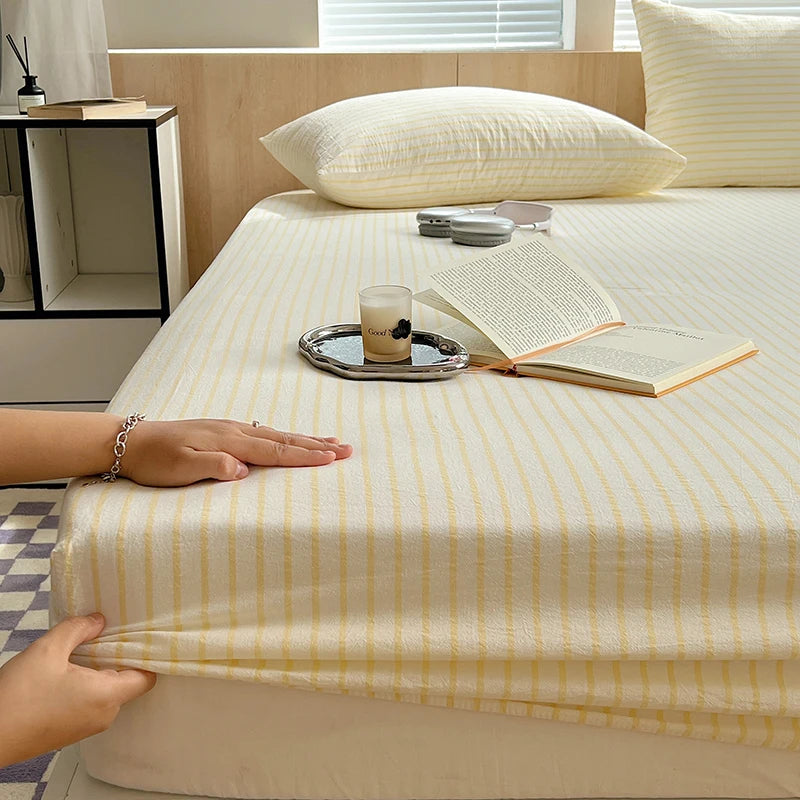 housse lit rayures blanches bleues coton élastique moderne adultes chambre literie blanc bleuclair