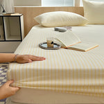 housse lit rayures blanches bleues coton élastique moderne adultes chambre literie blanc bleuclair