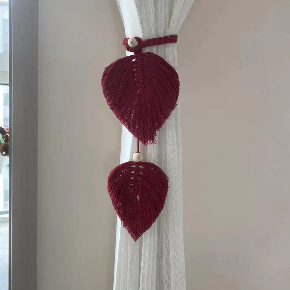 rideau boho feuilles coeur tissage main blanches couleurs variées transparent artisanal