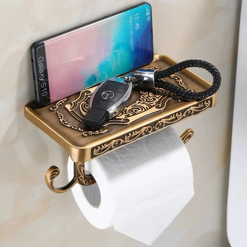 porte savon mural vintage ornements floraux porte rouleau papier toilette bronze blanc noir classic