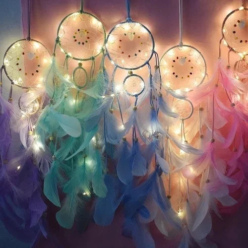 Attrape rêves lumineux multicolores plumes décoration chambre Boho chic éviter maux cadeau original