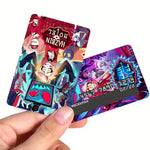 autocollant carte bancaire hazbin personnages dessin animé bleu violet rouge pop art