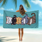 serviette plage dessins animés chats bleus rapide absorption polyester moderne camping voyage