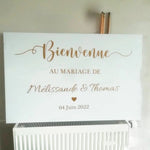 panneau decoratif mariage lettrage doré decoration florale classique blanc doré