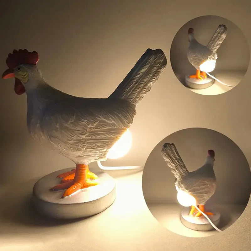 veilleuse animale poulet deco vacances blanc rouge orange plumage réaliste chambre enfant led pvc
