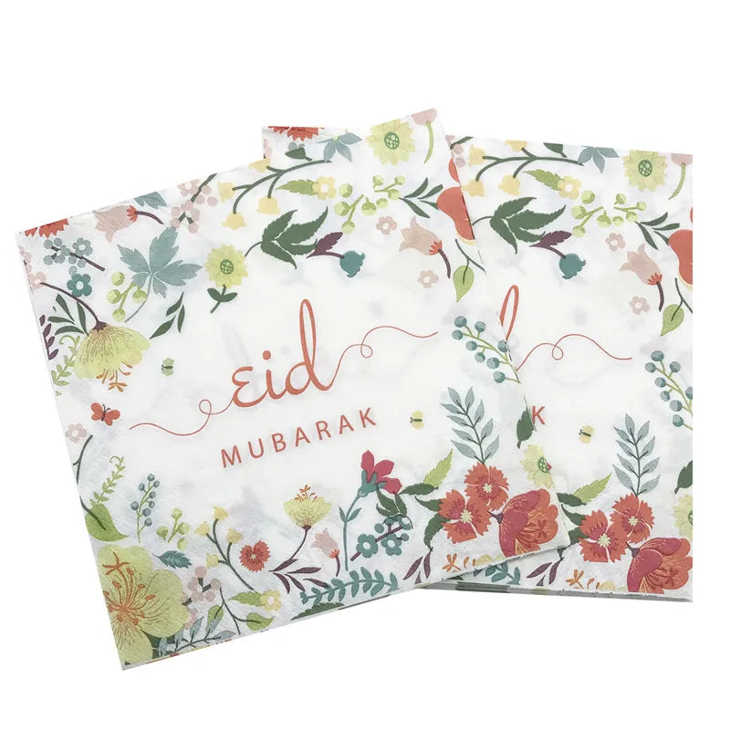 serviettes jetables festives eid mubarak motifs fleurs textes doré blanc İslam