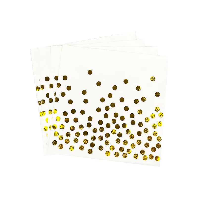 assiettes papier dorées points blancs serviettes festives moderne mariage anniversaire noël