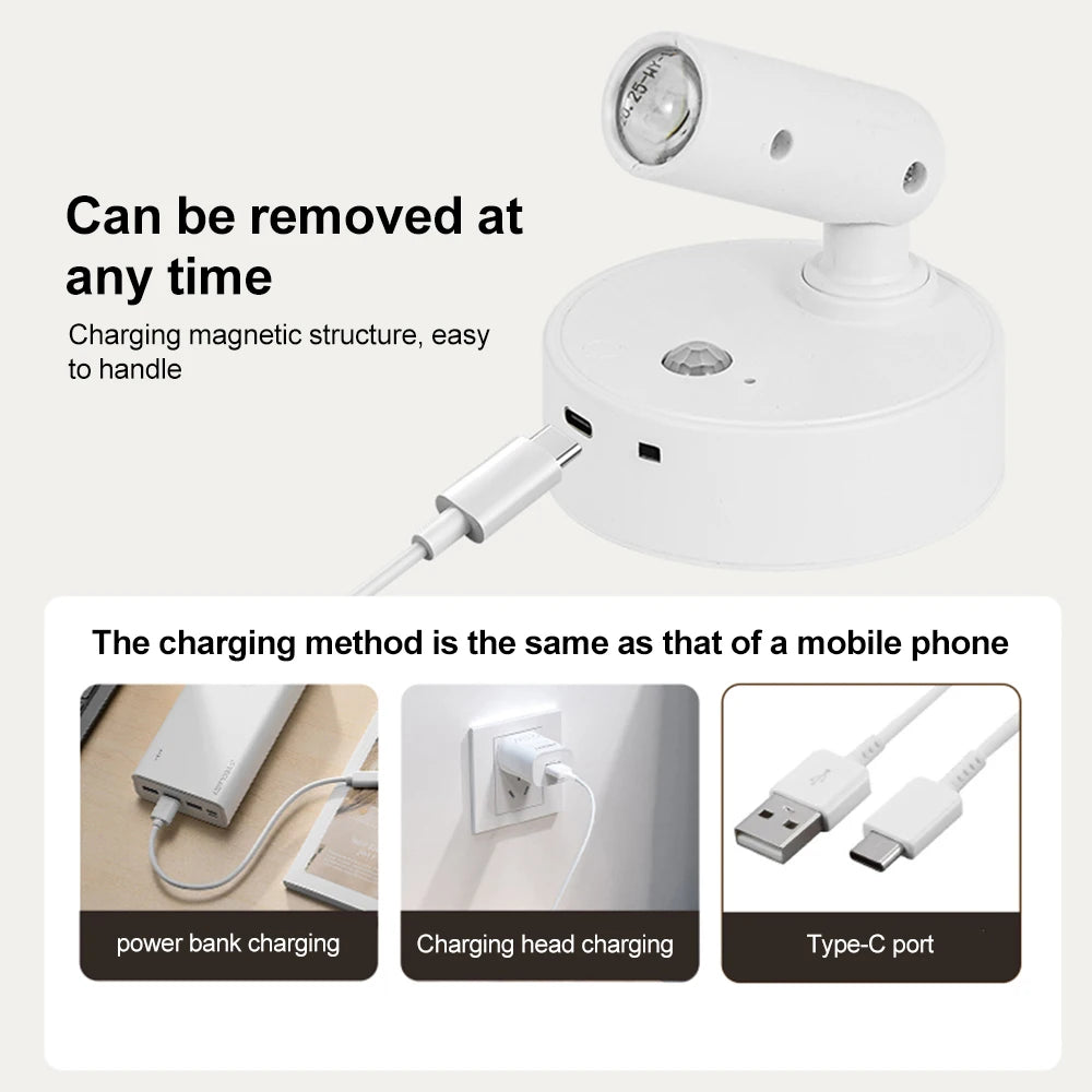 projecteur spot lumineux rechargeable led aimanté moderne noir blanc minimaliste port usb type