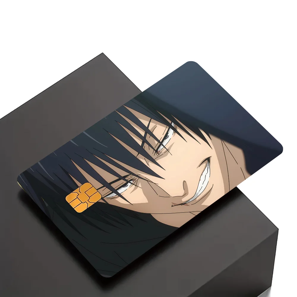 cartes crédit personnalisées adhésives anime fushiguro épée motif abstrait moderne blanc noir orange