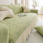 housse canapé velours jacquard fleurs imprimées extensible coussin salon classique vert