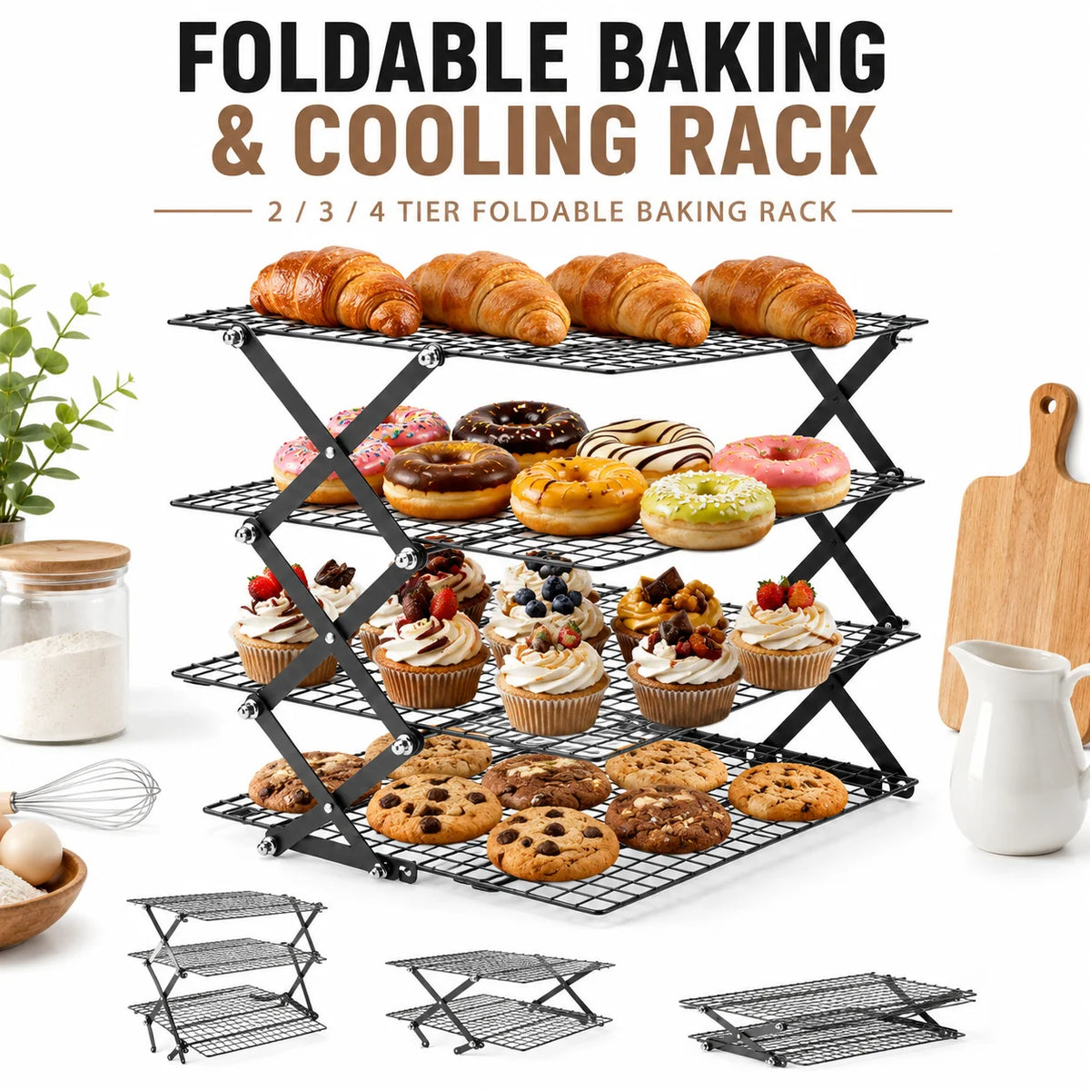 refroidisseur pliant étagère pâtisserie moderne grille métallique noir cupcakes cookies stand
