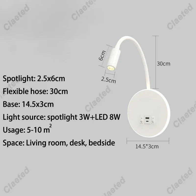 lampe murale flexible moderne noir blanc éclairage cuisine salle manger prise électrique led.angle réglable