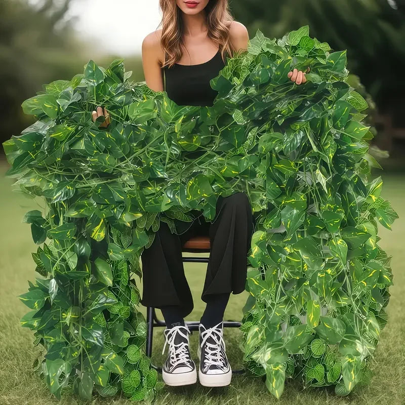 guirlande feuilles lierre artificielles vertes décoration murale jardin extérieur maison