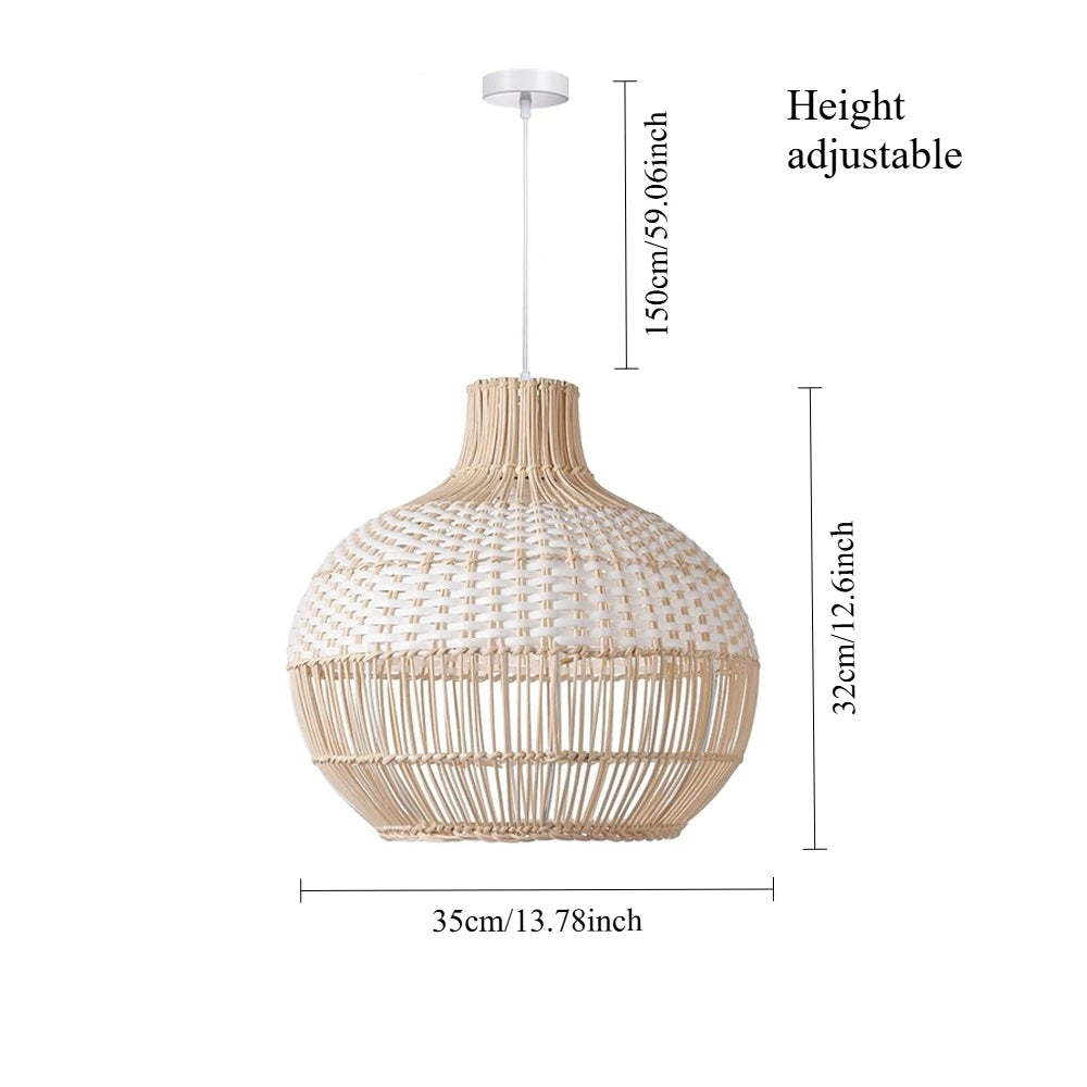 suspension rotin moderne câble suspendu lumière led 35cm beige tissage régulier