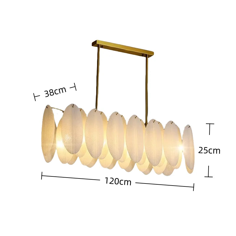 Suspension lumineuse moderne cristal blanc doré ovale translucent salon chambre