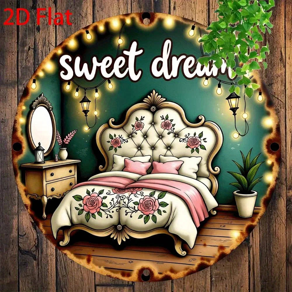 plaque décorative vintage lit têteboard roses draps blancs cordelette anniversaire noël romantique