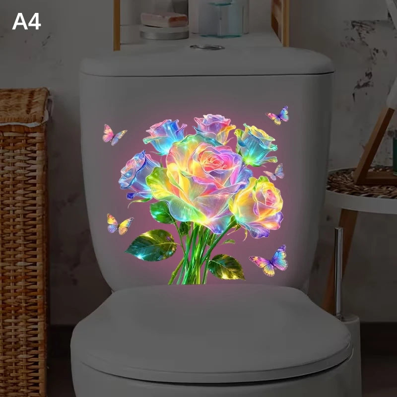 sticker mural fleur lotus rose illustration réaliste autoadhésif amovible chambre salon decoration nocturne brillante