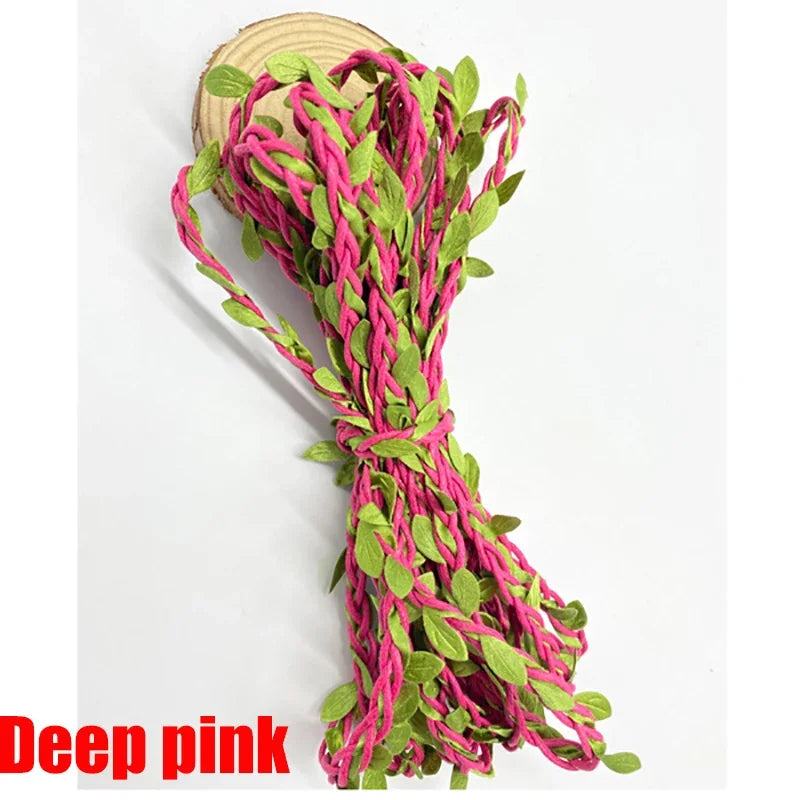 ruban artificiel feuilles vertes imprimées rouge rose noir vert marron clair 5mètres textile artisanal