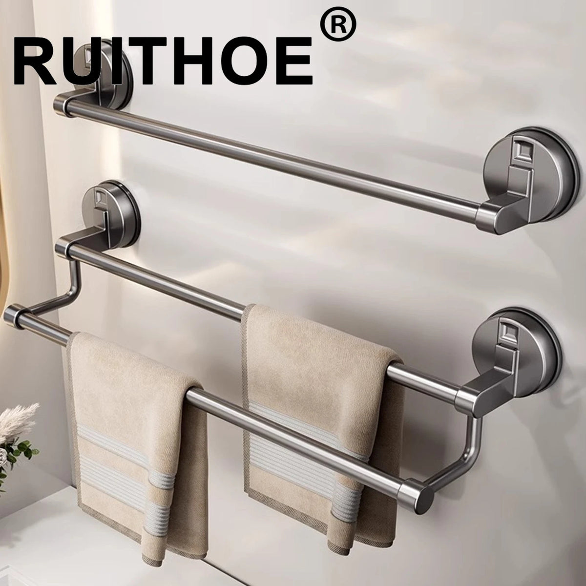porte serviettes mural adhésif gris lisse moderne salle bain 30 40 50cm double barre