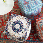 coussin sol orange bleu ethnique motifs floraux traditionnels carreaux coton polyester
