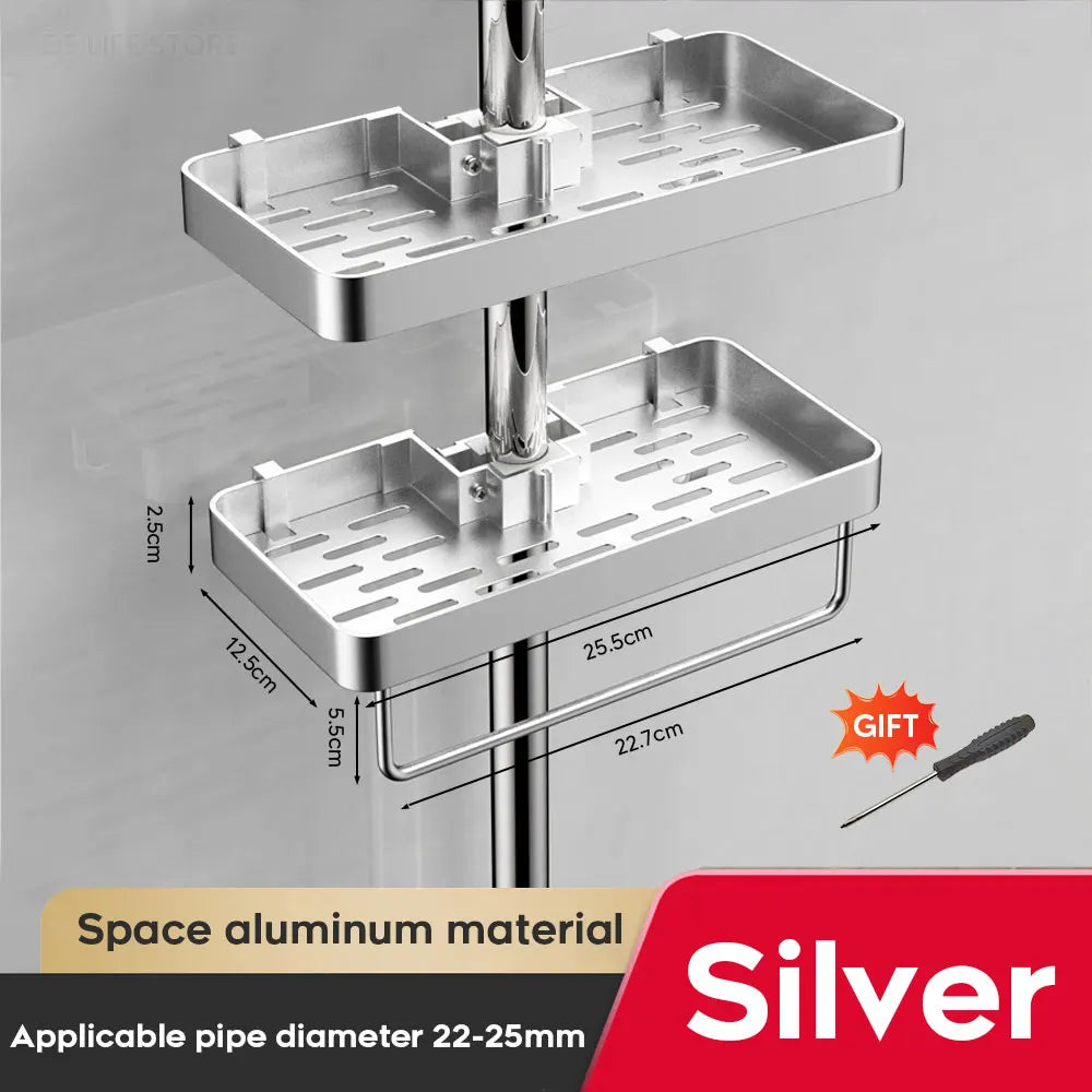 étagère douche argentée moderne vis fixations étagères accessoires toilettes shampooing savonDecoration