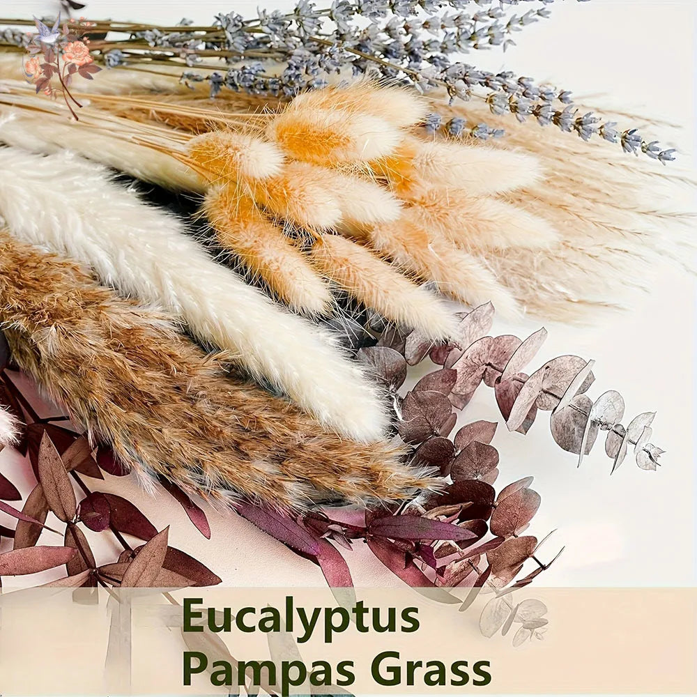 Bouquet fleurs séchées naturel marron beige violet blanc plumes pampas rustique maison table decoration