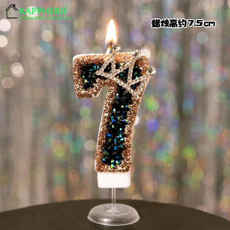 bougies anniversaire décoratives noir doré strass brillantes chiffre festives gâteau