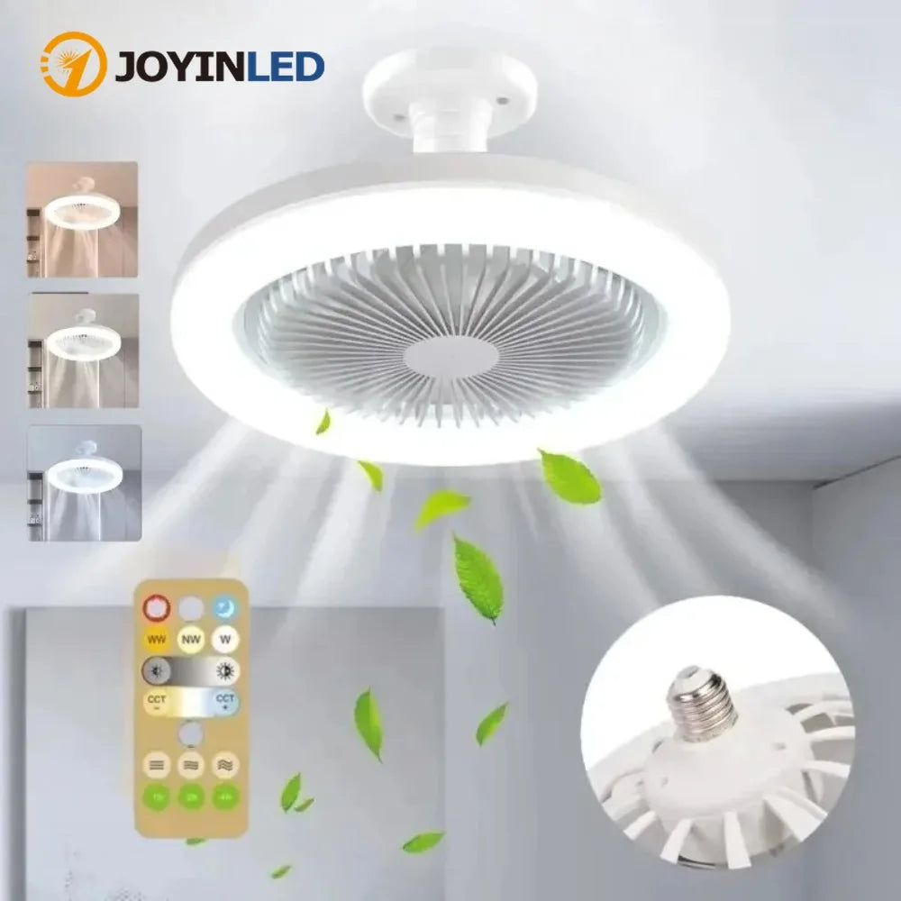 ventilateur plafonnier led moderne blanc grille télécommande ampoule e27 fixations vis silencieux chambre salon
