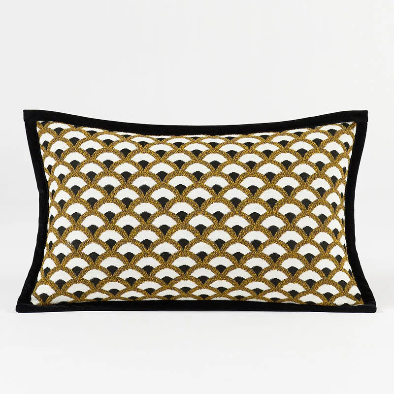 housse coussin jacquard géométrique élégant contemporain amovible lavable beige noir marron vert