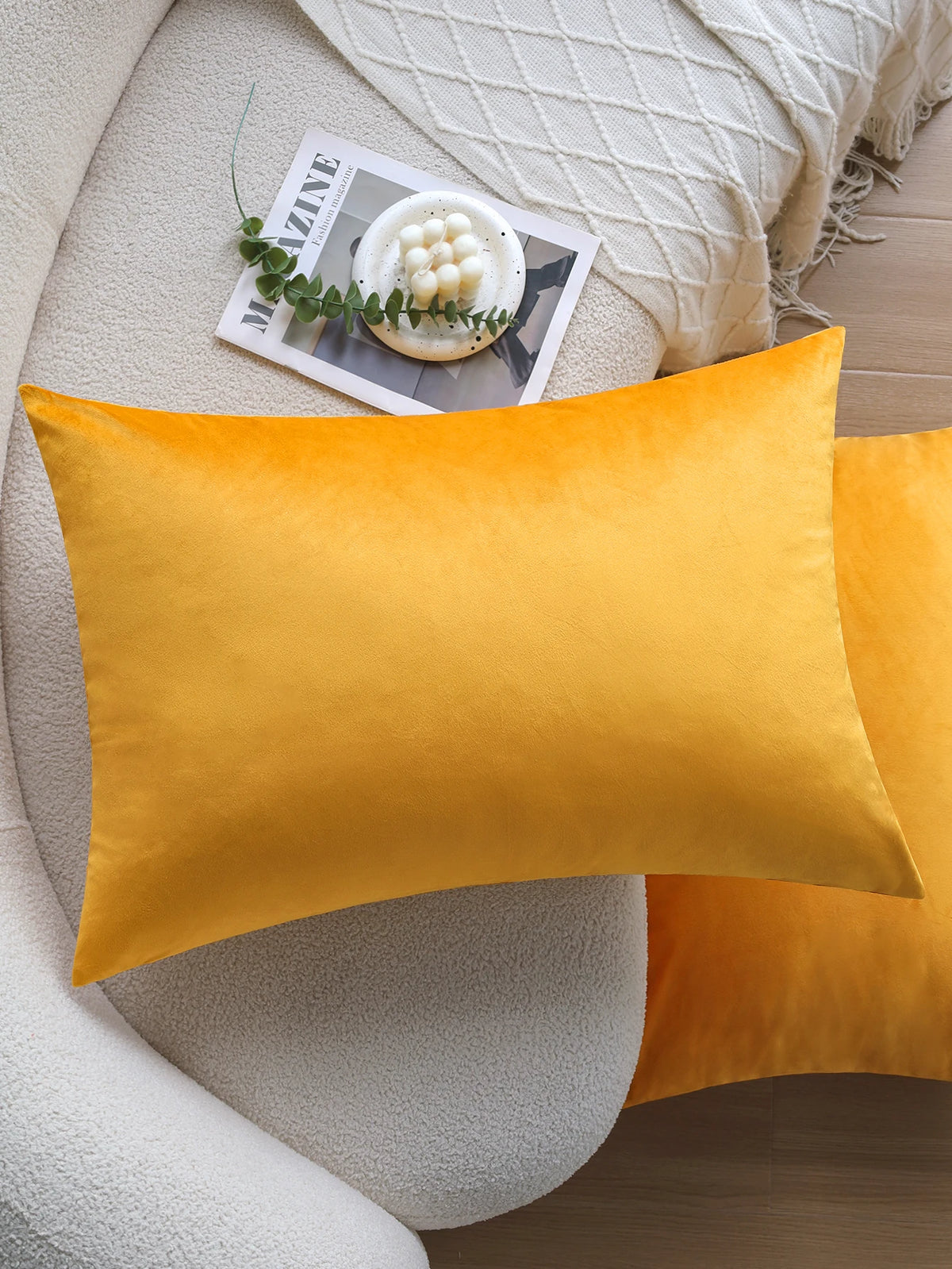housse coussin velours doux jaune moderne 50x70cm décoration maison canapé voiture
