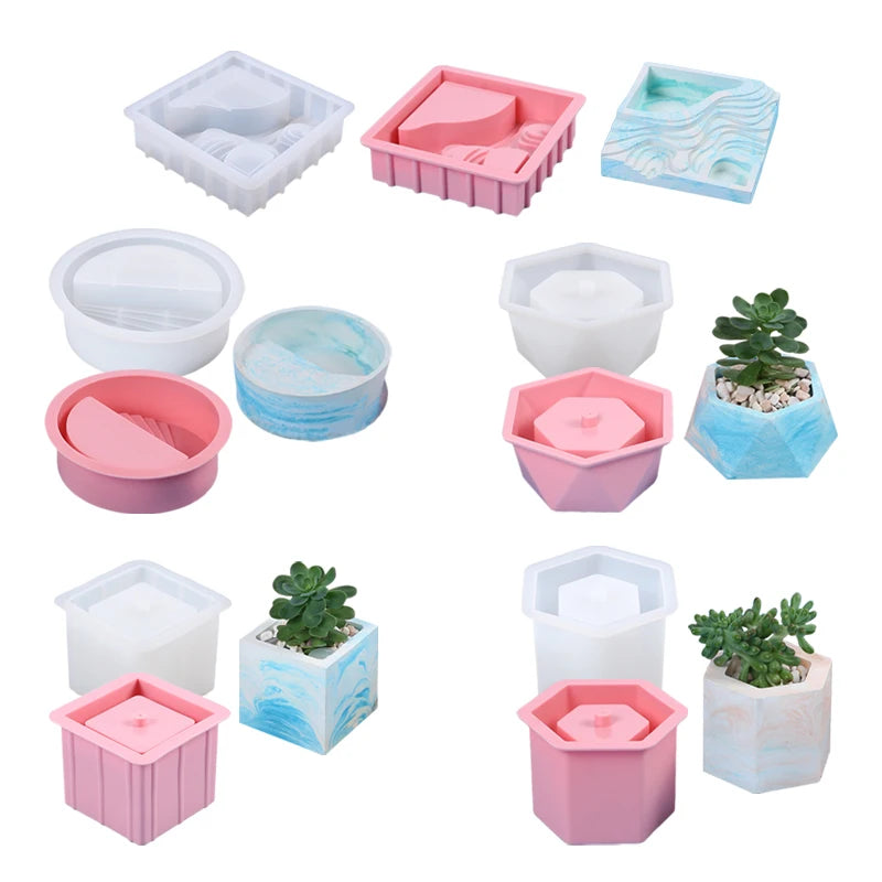 moule silicone savon marbré formes géométriques fleurs succulentes décoration maison artisanat fleurs roses