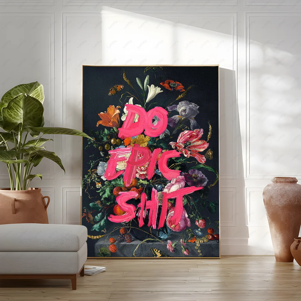 affiche moderne floral texte stylisé noir rose multicolore 15x20cm 21x30cm 30x40cm 40x50cm