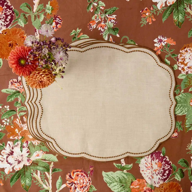 lot serviettes table coton fleurs bordure dentelée rose vert bleu