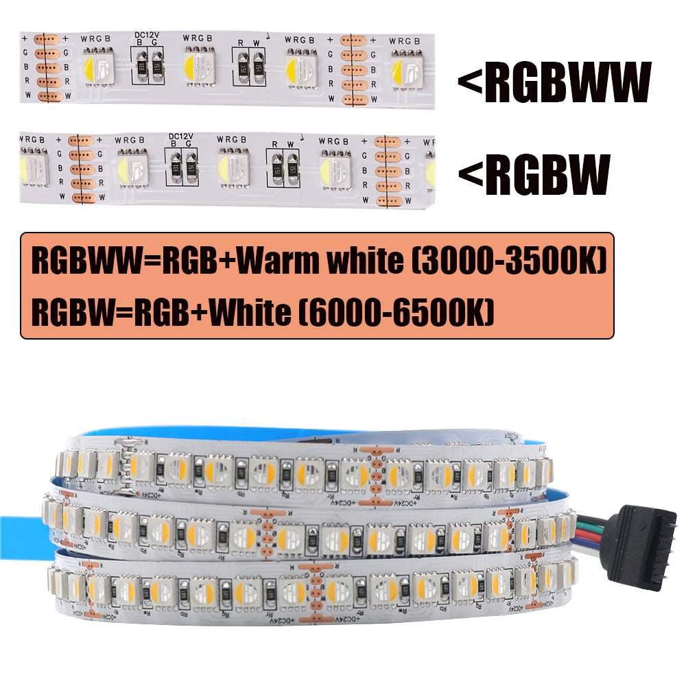 ruban led flexible rgbw rgbww 12v 24v 60 108 120 leds/m adhésif modernes diodes