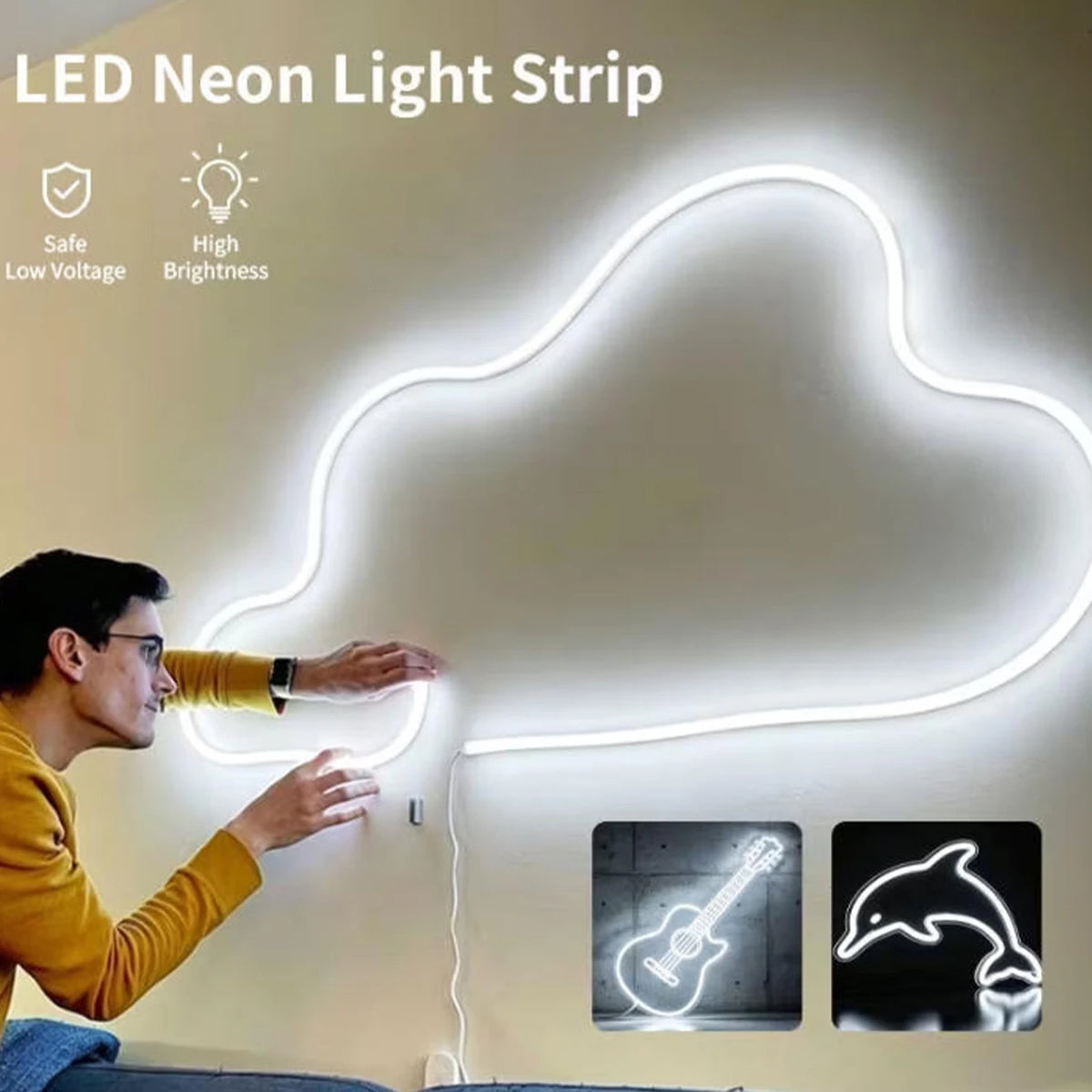 ruban led flexible blanc blanc chaud moderne minimaliste adhésif interrupteur prise usb 5v 88leds/m