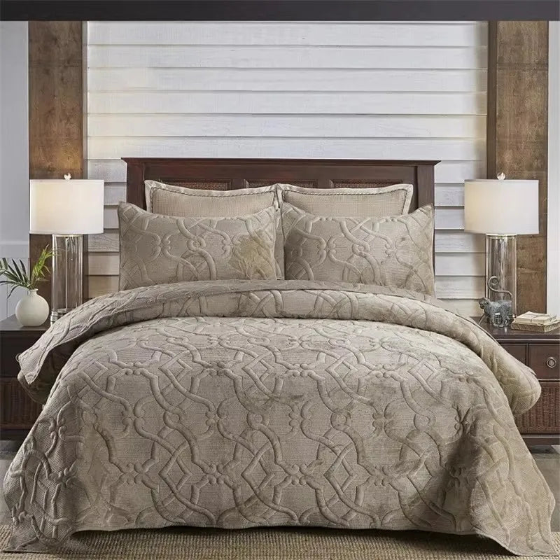 ensemble literie géométrique doux beige taupe chambre coucher couverture taies oreillers texturées
