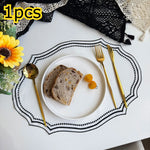 tapis table décoratif vintage lin motifs géométriques blanc beige bleu noir