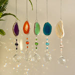 pendentif solaire agate naturelle colorées boule cristal bohème violet orange vert bleu beige